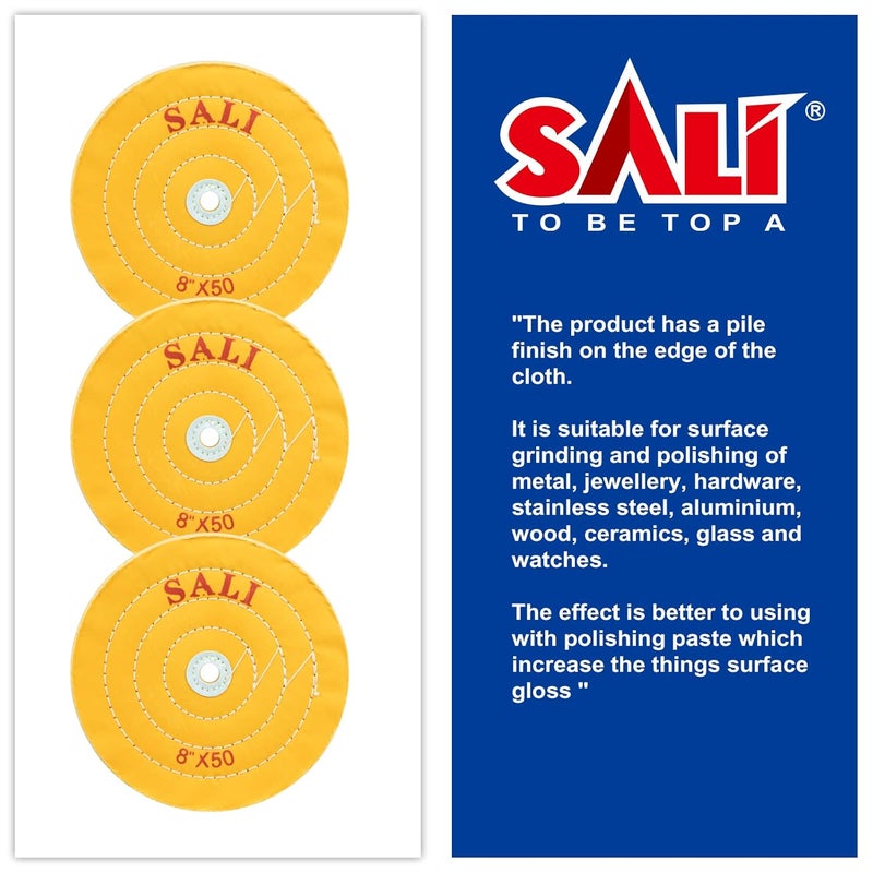 SALI 3 Pack Polishing Wheel for Bench Grinder Buffing Wheel 8 inch Yellow Cotton (50 Ply) for Buffer Polisher Coarse Polish Pad 5/8'' Arbor Hole with Polishing Compound Kit - Image 3